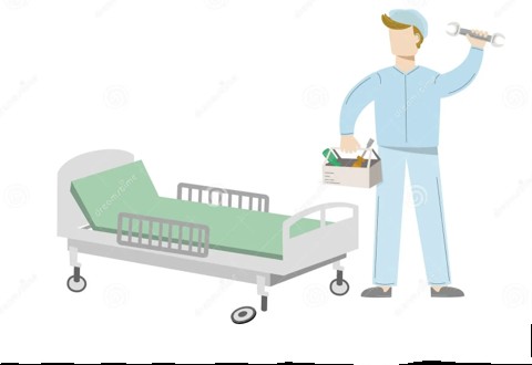 cartoon of repairing a hospital bed